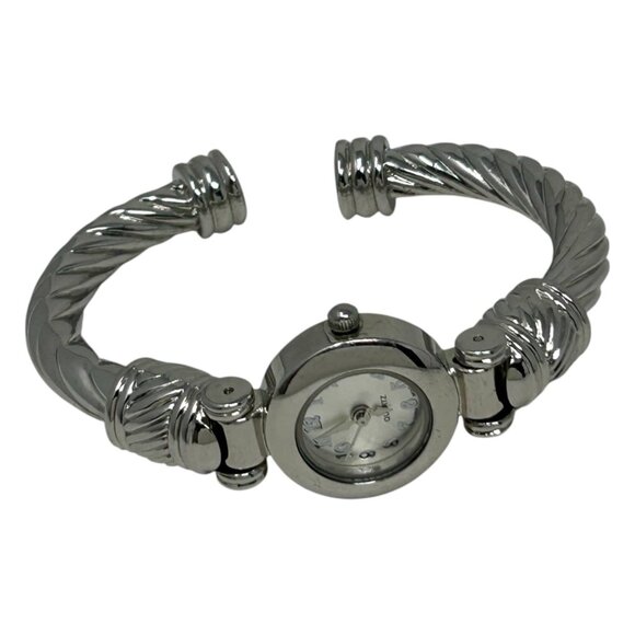 Stainless Steel Silver-Tone Bangle Bracelet Cuff Watch Quartz Movement - Picture 7 of 16